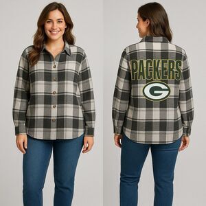 Women's XXL  NWT Green Bay Packers Heavy Flannel Button-Up Long Sleeve Shacket